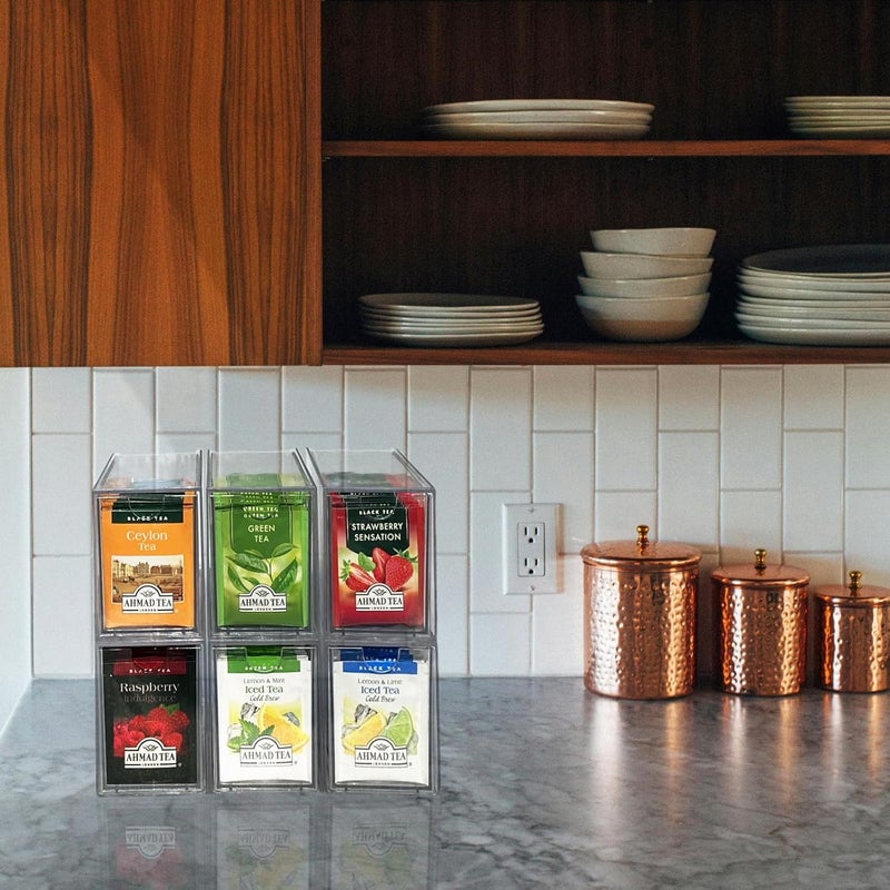 AZEZO 6-Pack Tea Bag Drawers Organizer - 6 Clear Plastic Drawer Tea Bag Holder; Stackable & Portable; Wider Size; Well-Organized Storage for Tea Bags Storage Chests；High Volume - Image 5